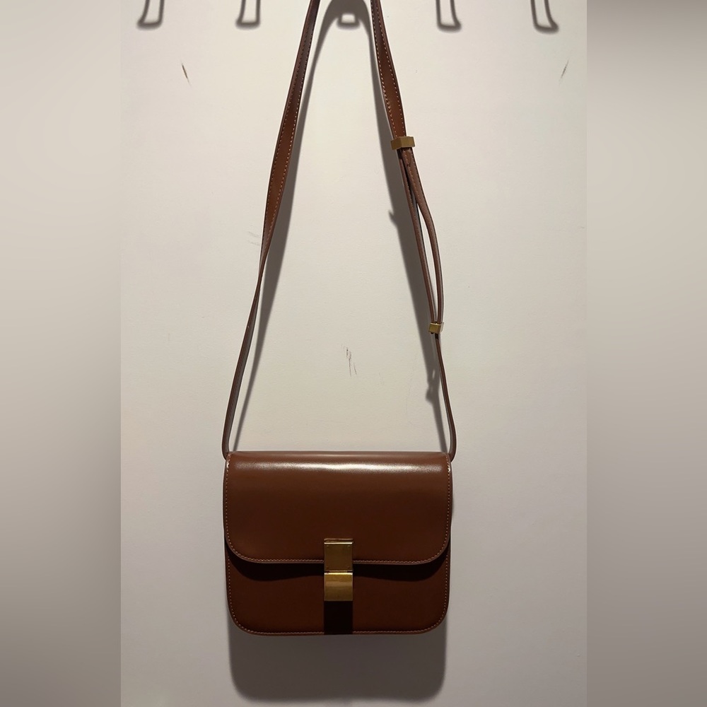 Brown box leather handbag